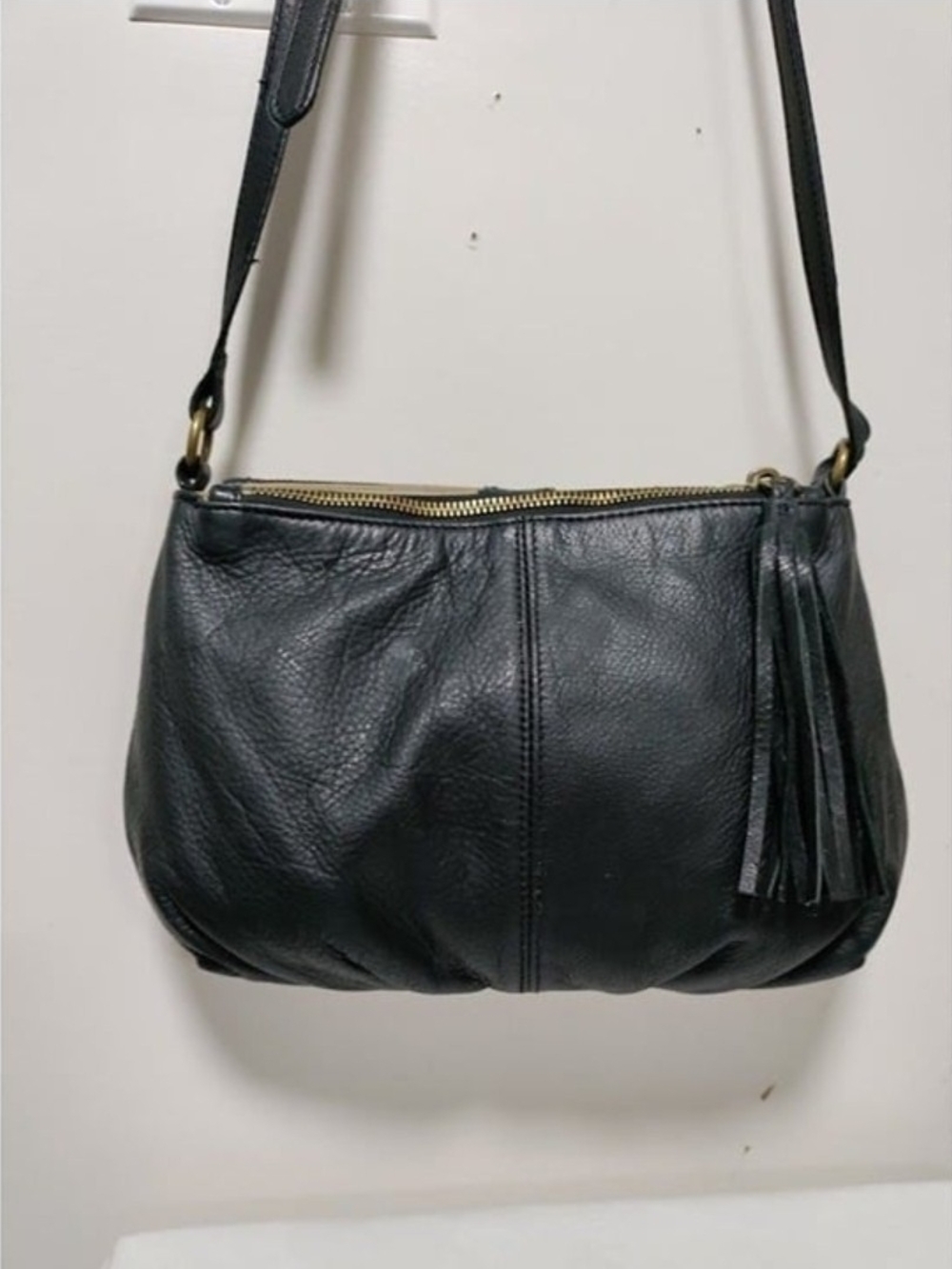 margot Black Leather Tassel Shoulder Bag